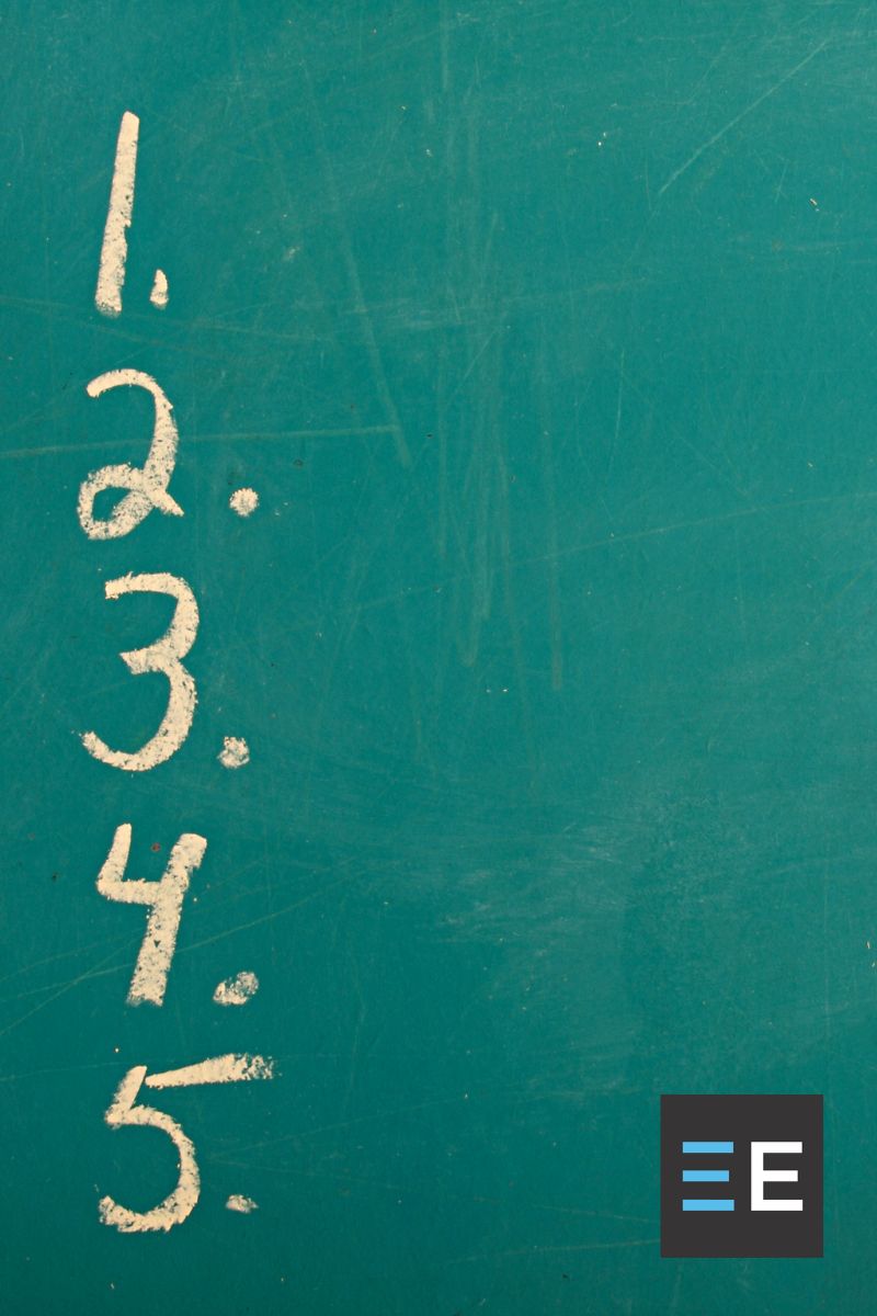 The numbers 1 through 5 written on a chalkboard