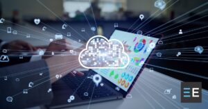 A digital cloud in front of a computer screen