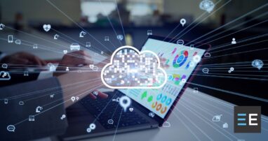 A digital cloud in front of a computer screen
