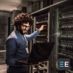 A person working on a computer server