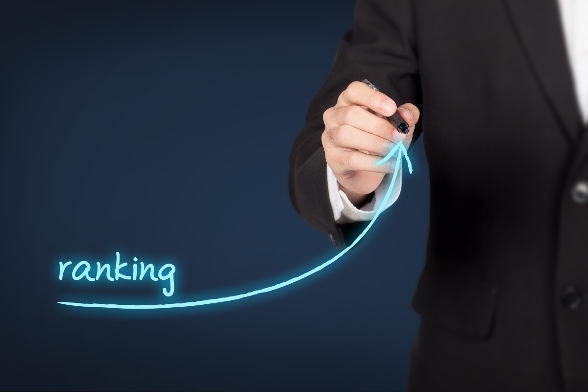 A thought leader draws an upward arrow from the work "ranking."