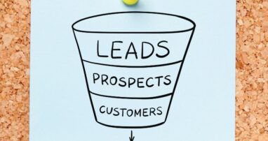 A hand drawn marketing funnel with the words leads, prospects, and customers on it pointing toward a dollar sign