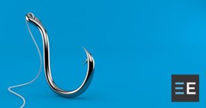 A fishing hook on a blue background