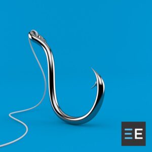 A fishing hook on a blue background