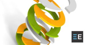 Green, yellow, and white arrows arranged in an upward spiral