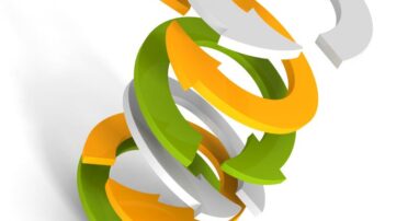 Green, yellow, and white arrows arranged in an upward spiral