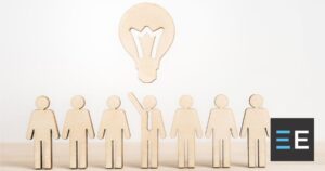 Cutout icons of people. One has a light bulb over its head